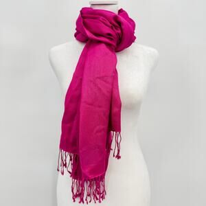 Burberry Scarf Silk Cashmere Lightweight Oversized Pink Fringe Authentic